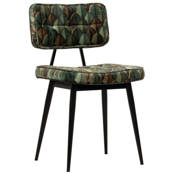 Chaise restaurant velours vert Nelly – velours botanique et structure métal noir.