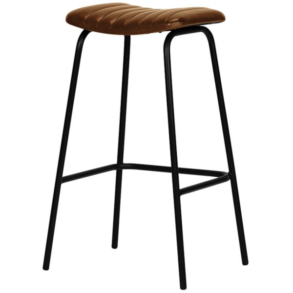 Tabouret haut Zaro cognac en cuir et métal noir pour restaurant professionnel