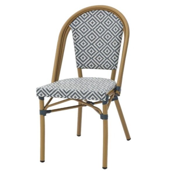 Chaise bistrot Zoé noire & blanche en aluminium et textilène pour terrasses professionnelles.