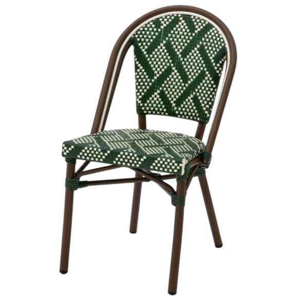 Chaise bistrot Zoé verte en aluminium et polyrotin tressé