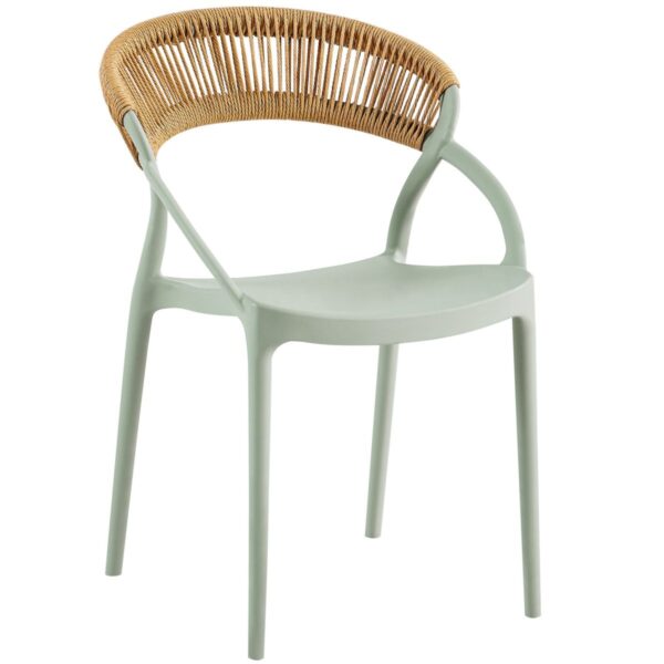 Chaise bistrot Capri verte empilable en polypropylène et corde, mobilier CHR design pour terrasse professionnelle.