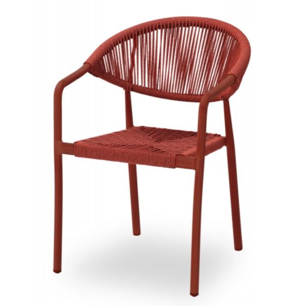 Chaise de terrasse Côme rouge empilable – aluminium et corde tressée