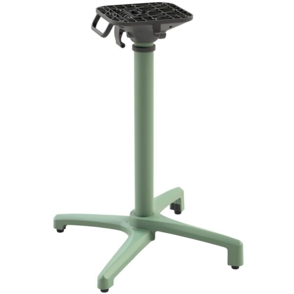 Piètement Elza vert aluminium pliable avec système auto-nivelant.