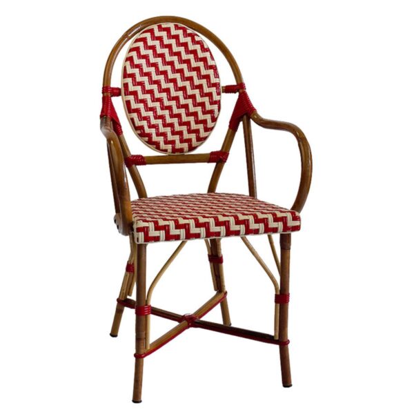 Chaise bistrot allégra tressage crème et bordeaux, idéale pour restaurant ou terrasse abritée