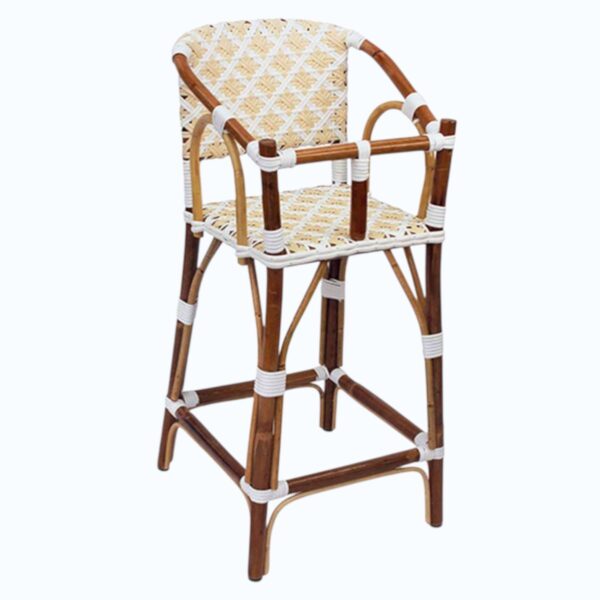Chaise haute bébé bistrot BABY avec tressage crème et blanc, idéale pour cafés, restaurants et hôtels.