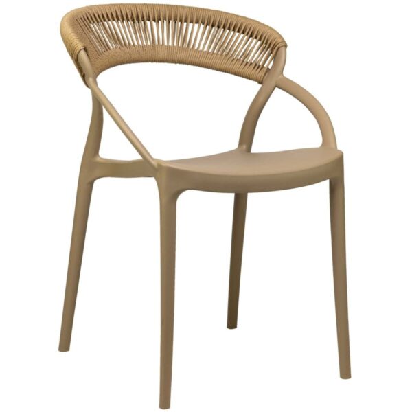 Chaise bistrot Capri beige empilable en polypropylène et corde, mobilier CHR design pour terrasse et extérieur professionnel.