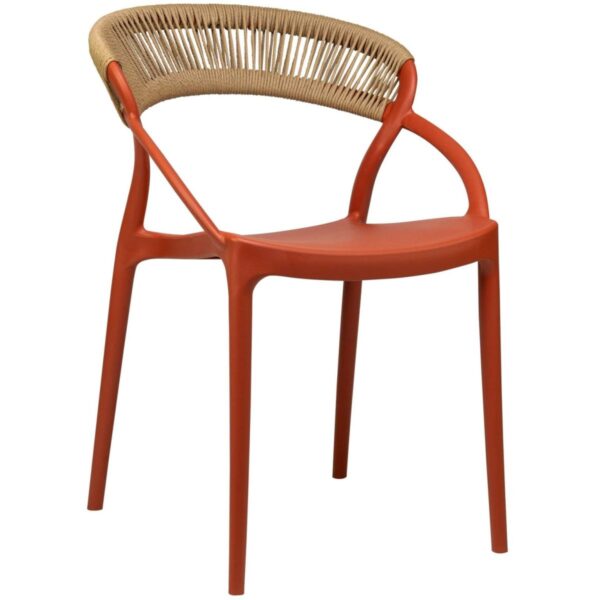 Chaise bistrot Capri orange empilable en polypropylène et corde, mobilier CHR design pour terrasses de cafés et restaurants.