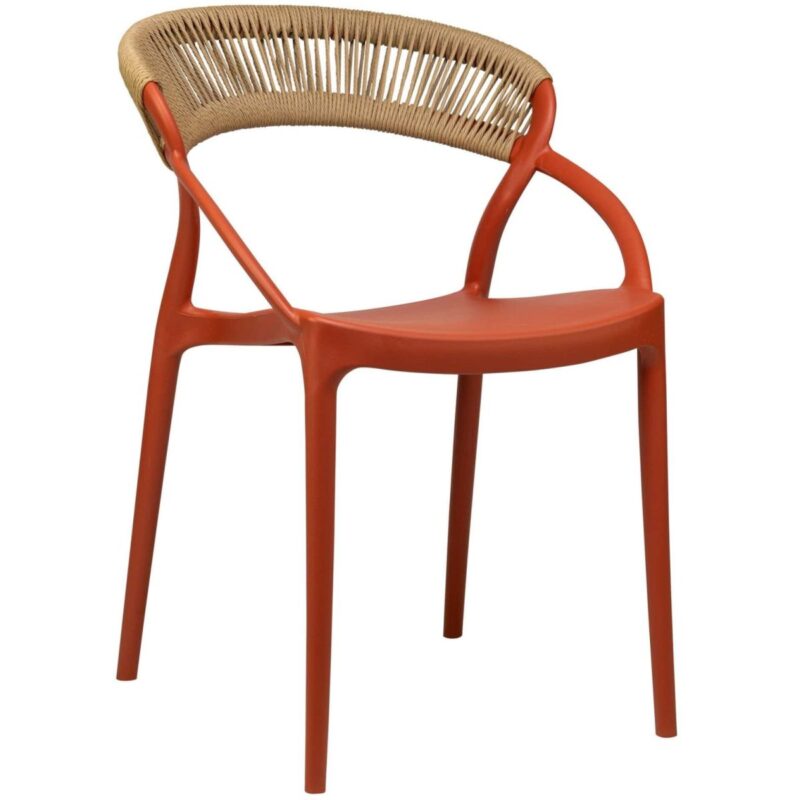 Chaise bistrot Capri orange empilable en polypropylène et corde, mobilier CHR design pour terrasses de cafés et restaurants.