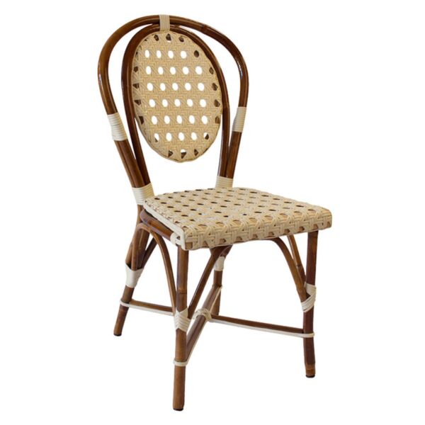 Chaise bistrot Donatella – rotin naturel et tressage ajouré crème, personnalisable.