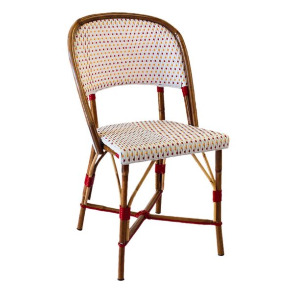 Chaise bistrot Fiorella, tressage bordeaux orange, pour terrasse ou salle de restaurant