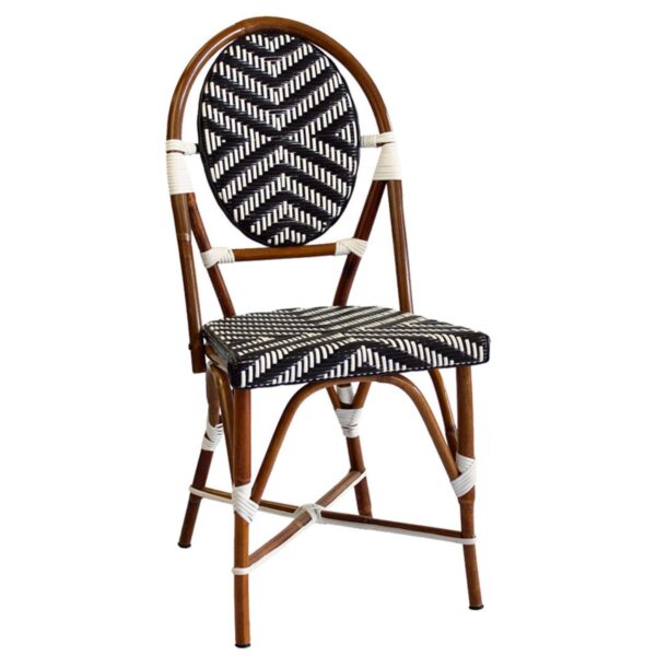 Chaise bistrot Isaura en rotin naturel noir et blanc