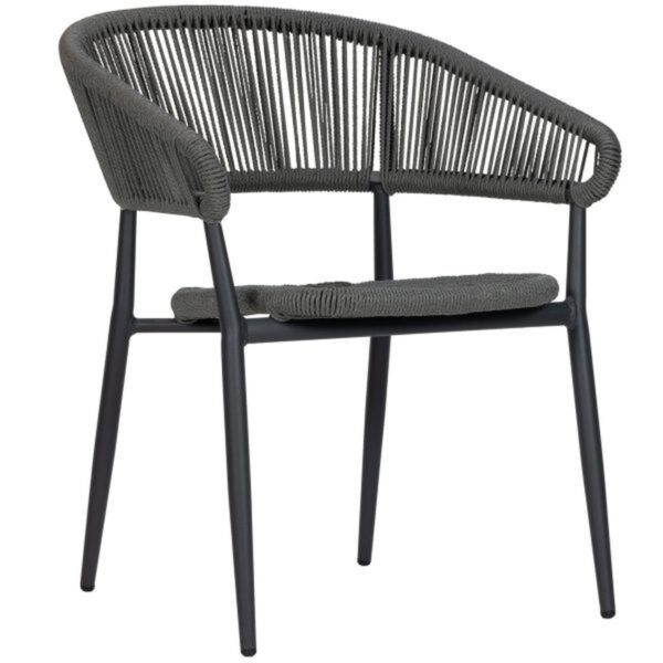 Fauteuil de terrasse Jack gris, tressage corde anthracite, empilable. Mobilier CHR