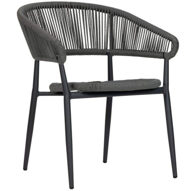 Fauteuil de terrasse Jack gris, tressage corde anthracite, empilable. Mobilier CHR
