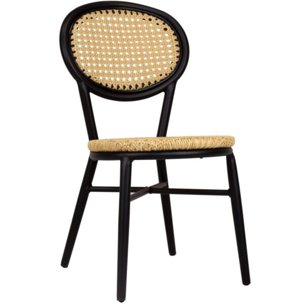 Chaise bistrot cannage noire & beige en aluminium.