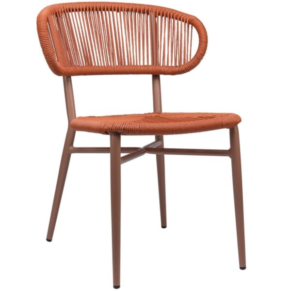 Chaise bistrot Jordie orange – structure aluminium et tressage orange résistant aux UV.