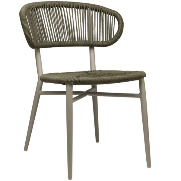 Chaise bistrot Jordie vert – structure aluminium et tressage vert résistant aux UV.
