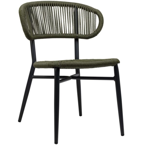 Chaise bistrot Jordie vert foncé – structure aluminium et tressage vert résistant aux UV.