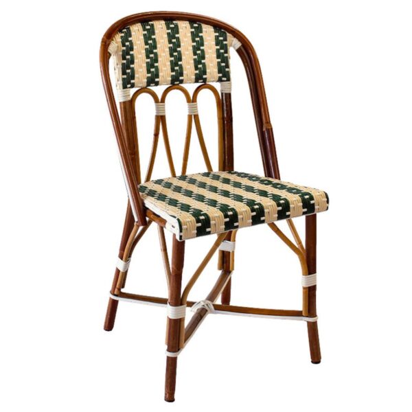 Chaise bistrot Lucia en rotin naturel vert & crème