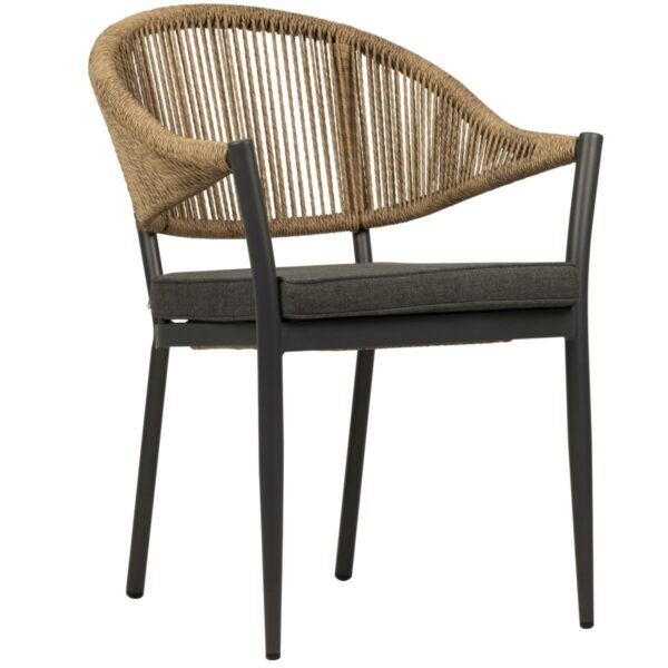 Fauteuil de terrasse Lyon marron et coussin inclus, empilable pour terrasse.