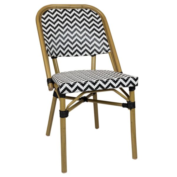Chaise bistrot Marcelle noire & blanche en aluminium. Idéale pour terrasse CHR.