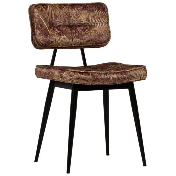 Chaise restaurant velours jaune Nelly – velours botanique et structure métal noir.