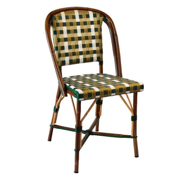 Chaise bistrot Rosetta en rotin naturel, motif tricolore