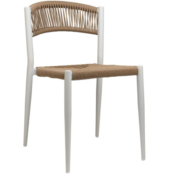 Chaise bistrot Jonas aluminium et corde naturelle, empilable et élégante pour terrasse professionnelle.