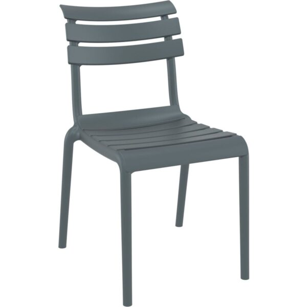 Chaise Siena grise empilable en polypropylène, mobilier CHR design pour terrasses de cafés, hôtels et restaurants.
