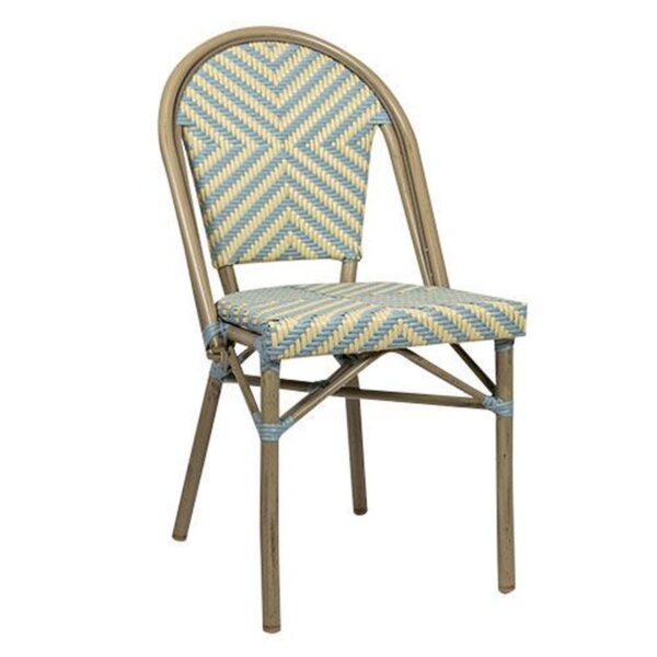 Chaise bistrot Tobia bleue & beige en aluminium imitation bambou