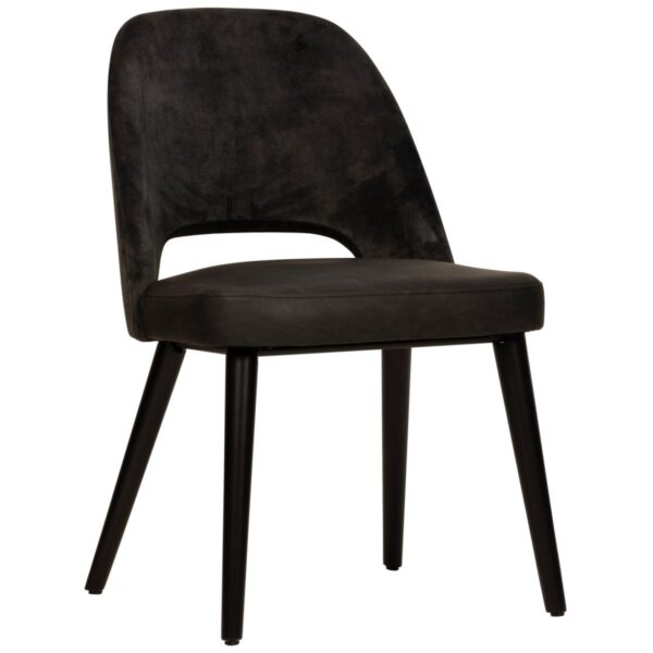 Chaise tissu Victoria anthracite en microfibre et velours avec pieds bois noir pour restaurant professionnel