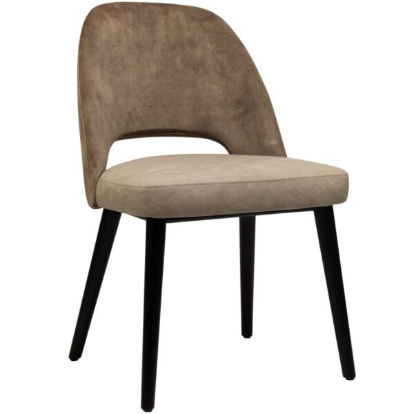 Chaise tissu Victoria café en microfibre et velours avec pieds bois noir pour restaurant professionnel