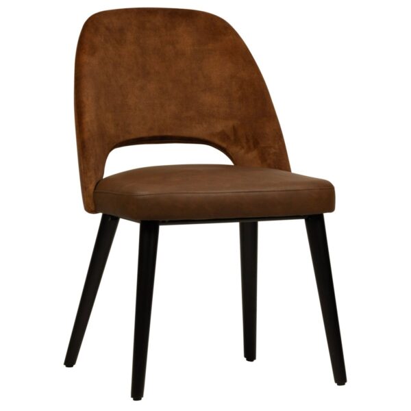 Chaise tissu Victoria rouille en microfibre et velours avec pieds bois noir pour restaurant professionnel