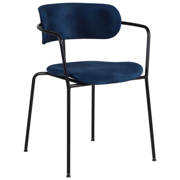 Fauteuil tissu Alivia bleu en velours et métal noir pour restaurant professionnel