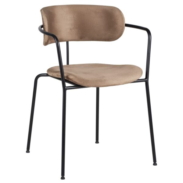 Fauteuil tissu Alivia taupe en velours et métal noir pour restaurant professionnel