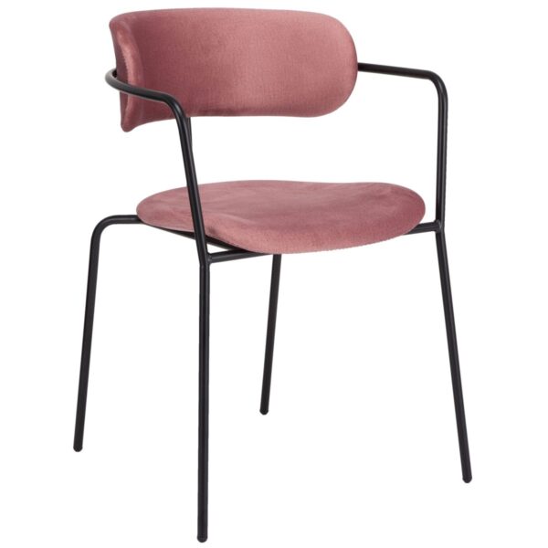 Fauteuil tissu Alivia vieux rose et métal noir pour restaurant professionnel