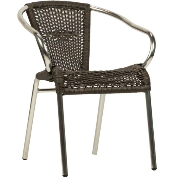 Chaise bistrot Cannes café, structure en aluminium brossé et son tressage brun café résistant aux UV
