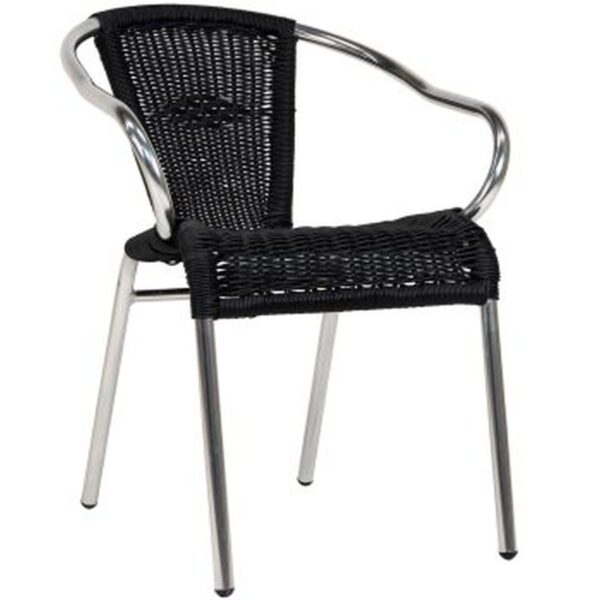 Chaise bistrot Cannes noir – structure aluminium brossé et tressage noir résistant aux UV.