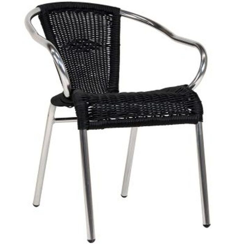 Chaise bistrot Cannes noir – structure aluminium brossé et tressage noir résistant aux UV.