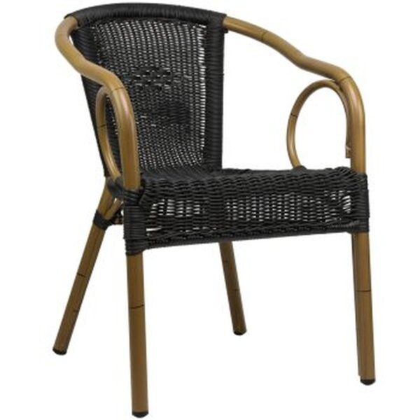 Fauteuil bistrot Costra noir – structure aluminium bambou et tressage noir résistant aux UV.
