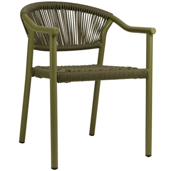 Fauteuil de terrasse Jason vert – structure aluminium et tressage vert résistant aux UV.