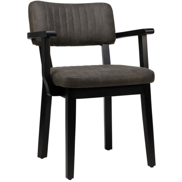 Fauteuil tissu Petrick anthracite en microfibre et bois de hêtre pour restaurant professionnel