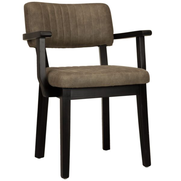 Fauteuil tissu Petrick brun en microfibre et bois de hêtre pour restaurant professionnel