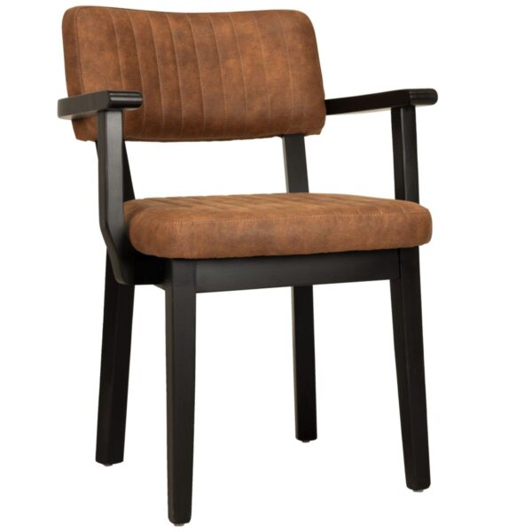 Fauteuil tissu Petrick cognac en microfibre et bois noir pour salle de restaurant