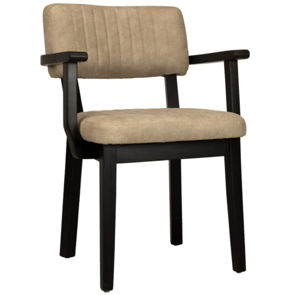 Fauteuil tissu Petrick crème en microfibre et bois noir pour restaurant