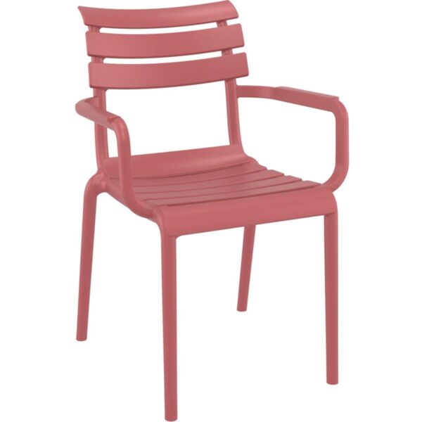 Fauteuil Siena marsala empilable avec accoudoirs en polypropylène, mobilier CHR design pour terrasses professionnelles.