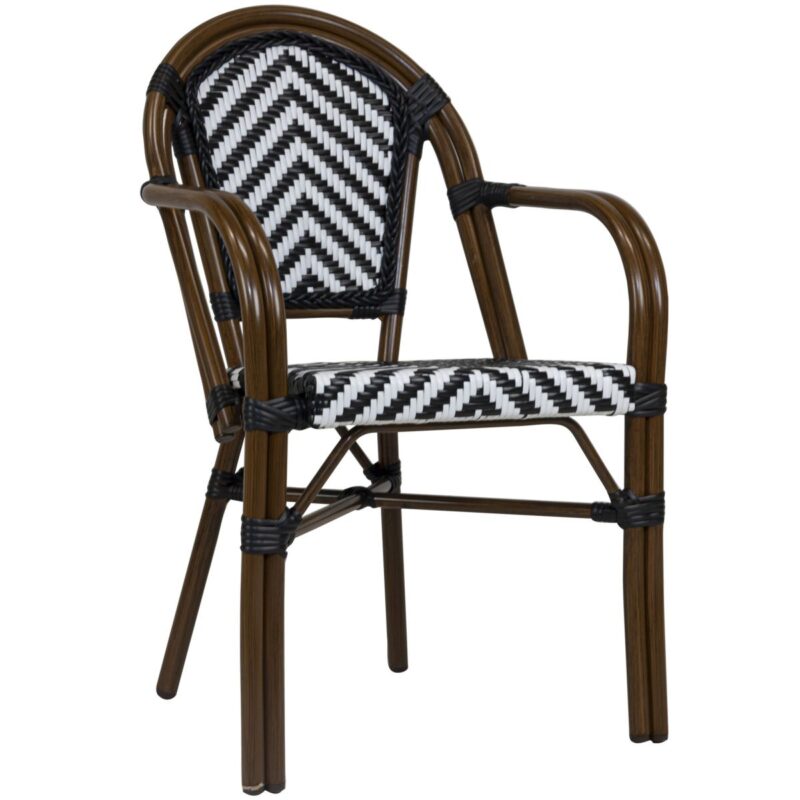 fauteuil bistrot chevron noir et blanc pour terrasse professionnelle