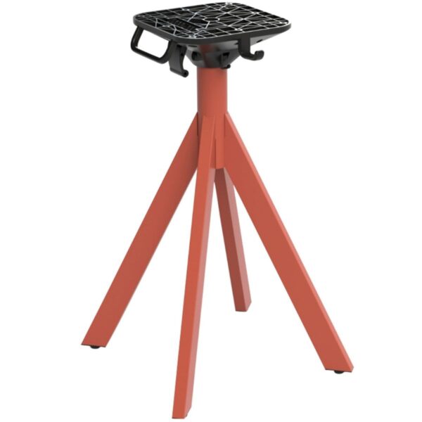 Piètement Riga orange – base pliante en acier coloré avec crochets intégrés et système de nivellement.