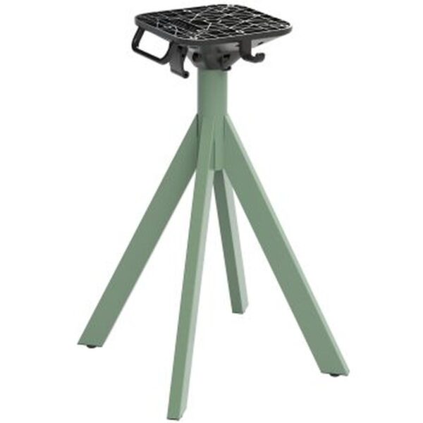 Piètement Riga vert pied de table pliant en acier avec crochets et nivellement automatique.