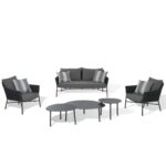Salon Ryo anthracite 4 pièces en aluminium avec coussins Oléfine résistants aux UV.