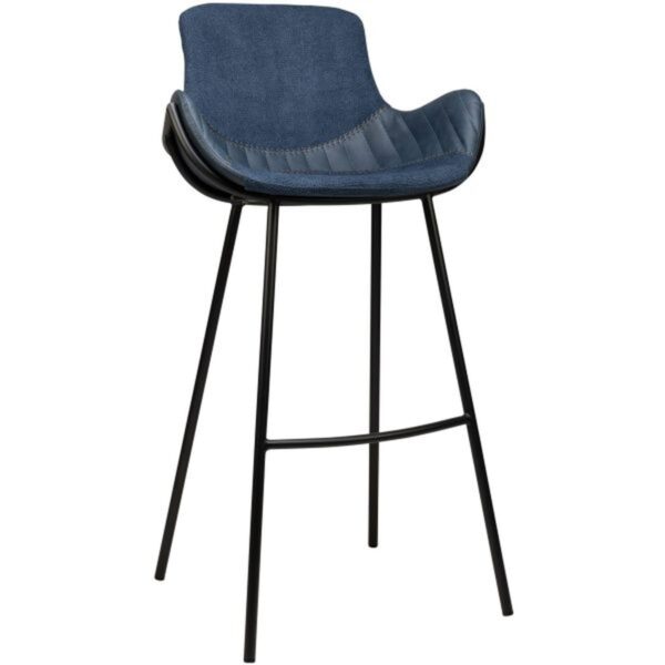 Tabouret de bar bleu Avelia – cuir PU, métal noir, assise 77 cm.
